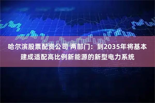 哈尔滨股票配资公司 两部门：到2035年将基本建成适配高比例新能源的新型电力系统
